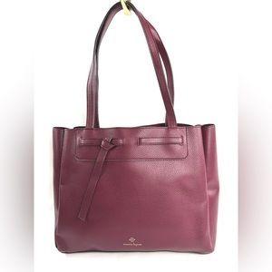 Nanette Lepore Arriss Burgundy Faux Leather Tote Bag 3 Sections Brass Hardware